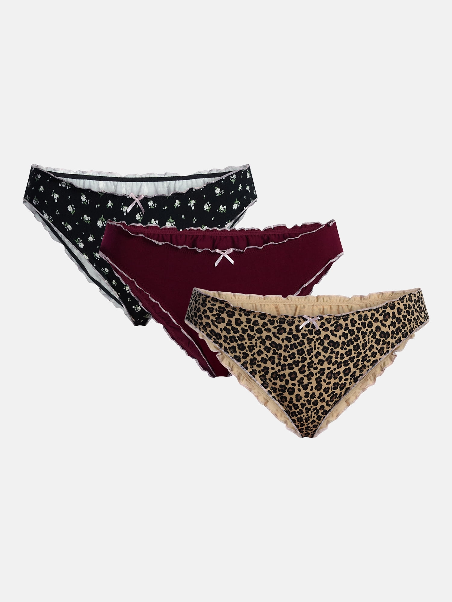 No Boundaries Cotton Stretch Cheeky Panties with Lettuce Edge, 3 Pack, Women's XS-XXXL