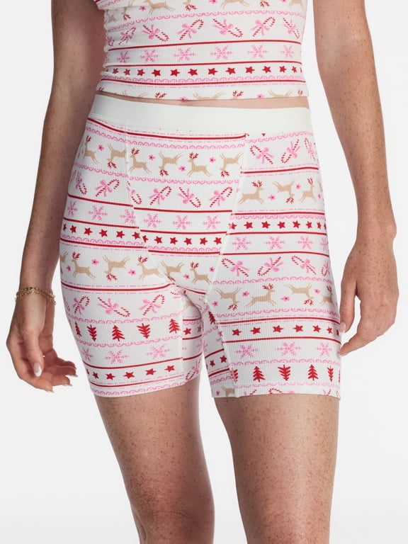 Cotton Stretch Ribbed Boxer Shorts, Women's XS-XXXL