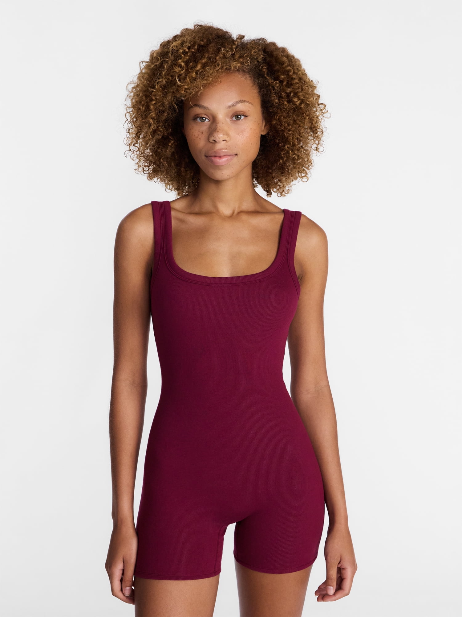 No Boundaries Women's Cotton Stretch Ribbed Romper, Sizes XS-XXXL