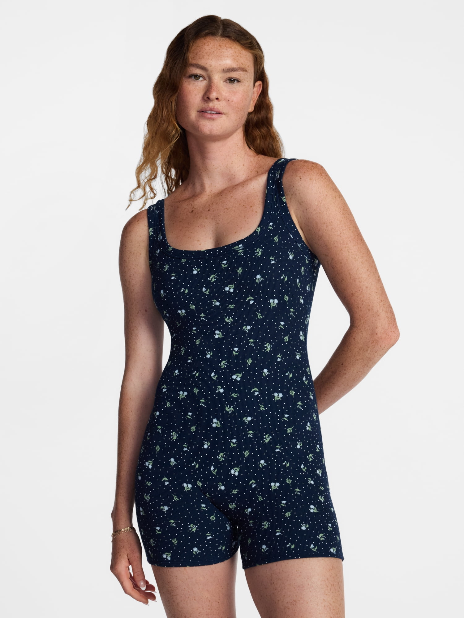 No Boundaries Women's Cotton Stretch Ribbed Romper, Sizes XS-XXXL