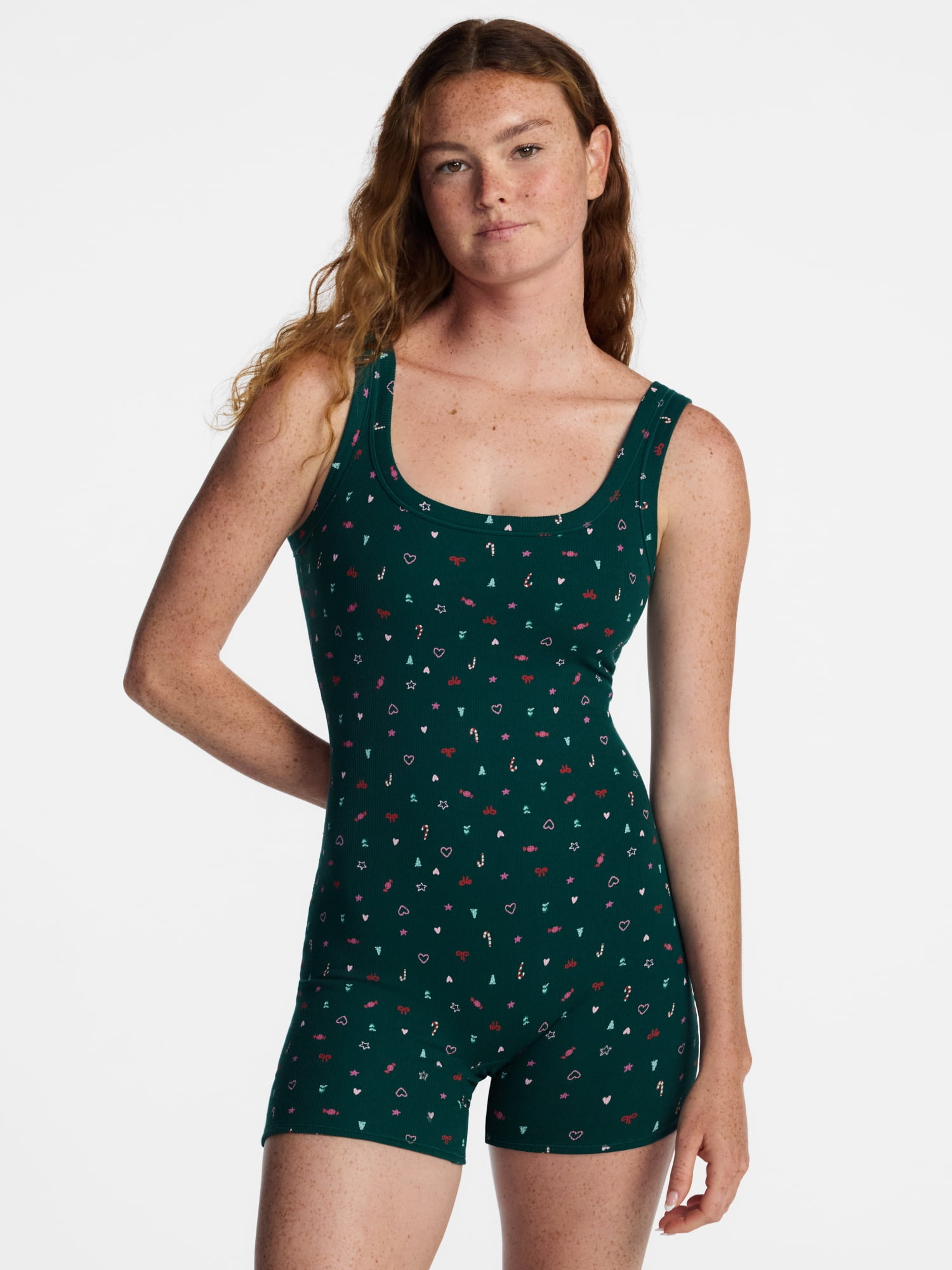 No Boundaries Women's Cotton Stretch Ribbed Romper, Sizes XS-XXXL
