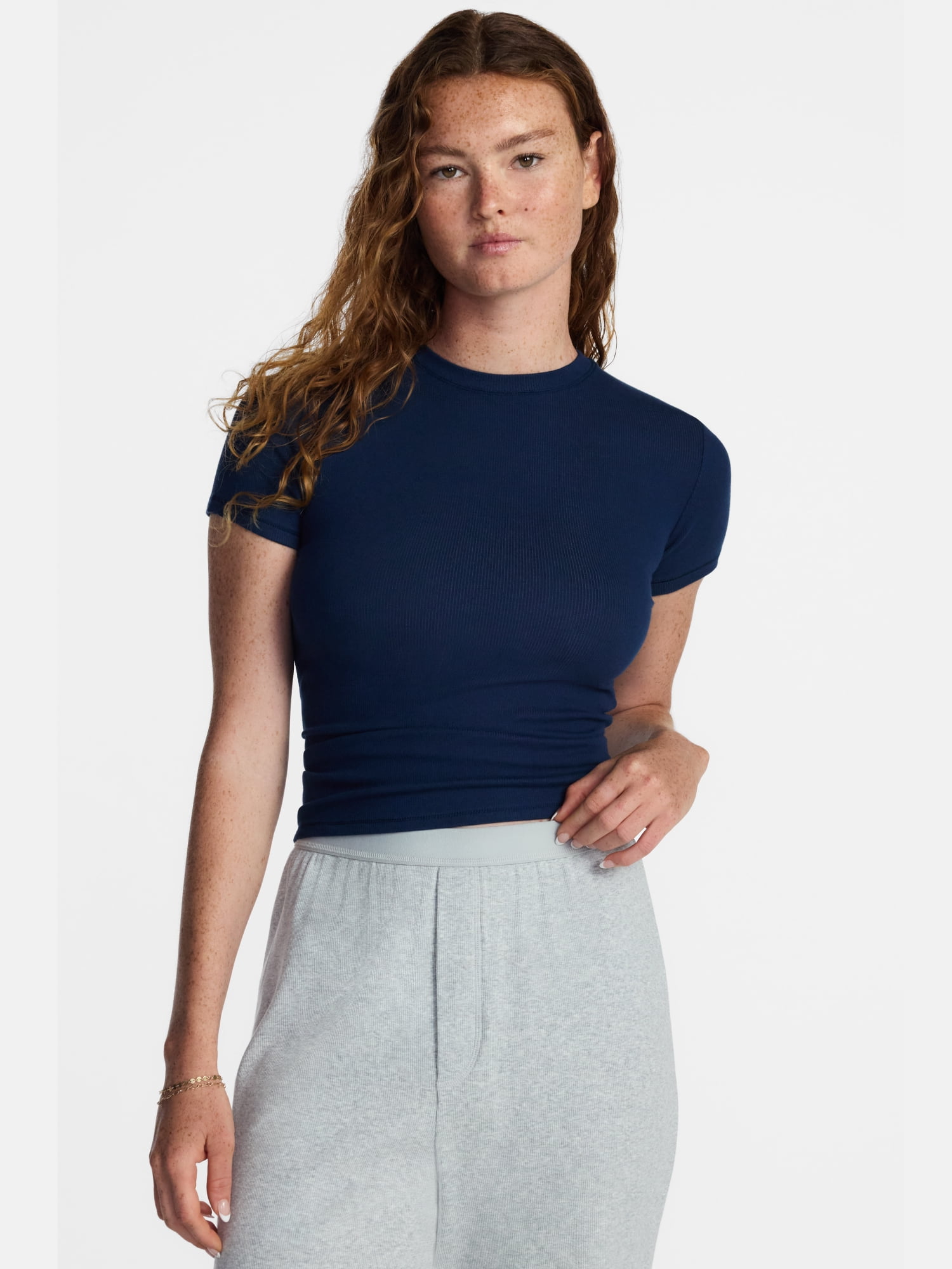 No Boundaries Cotton Stretch Ribbed Tee, Women's XS-XXXL