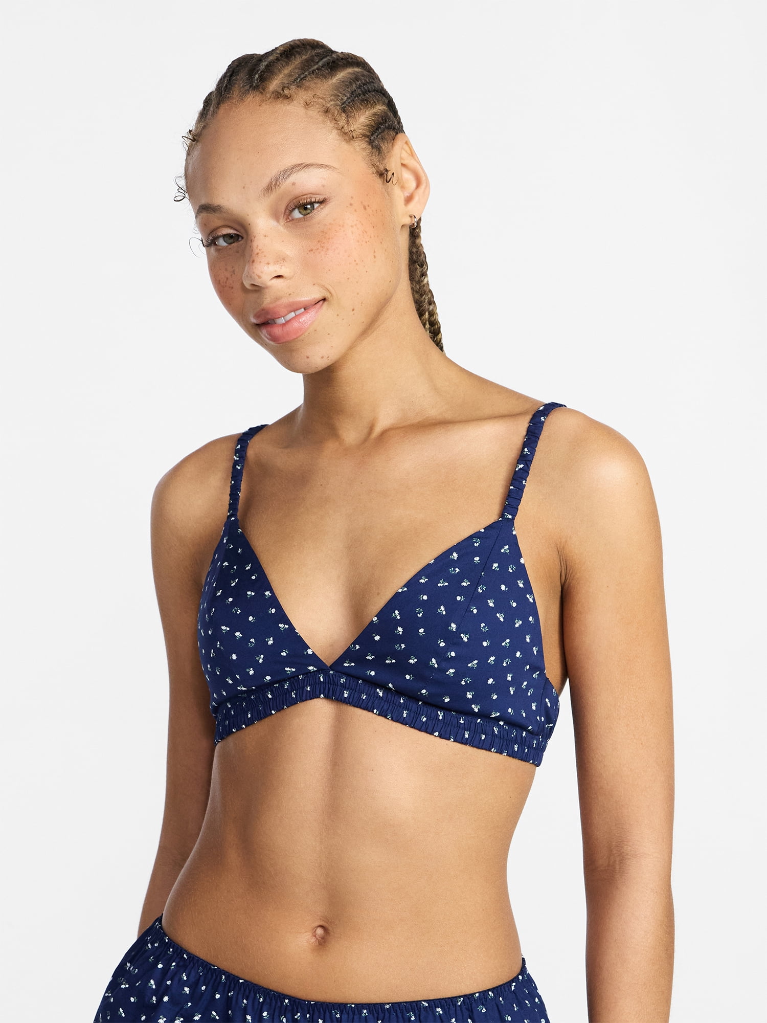 No Boundaries Woven Cotton Triangle Bralette, Women's XS-XXXL