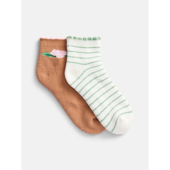 No Boundaries Women's Cozy Ankle Socks, 2 Pack, Shoe Sizes 4-10