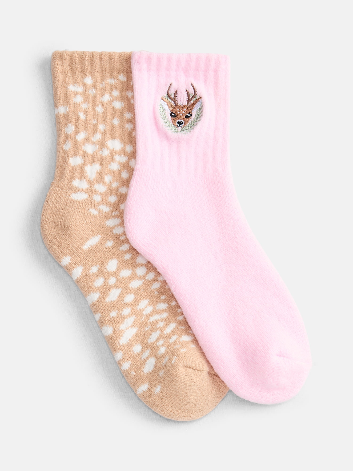 No Boundaries Women's Cozy Mid Crew Socks, 2 Pack, Shoe Sizes 4-10