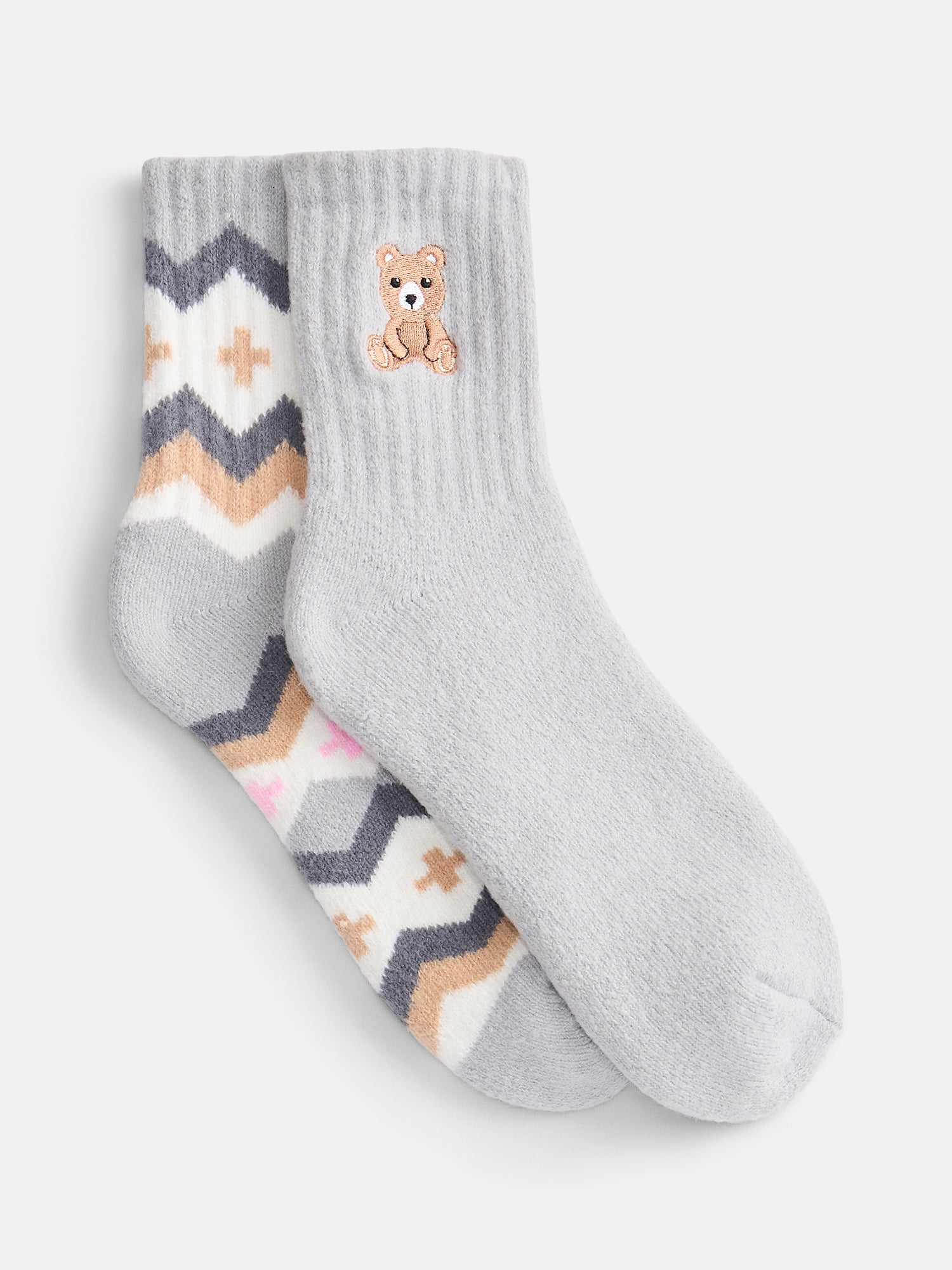 No Boundaries Women's Cozy Mid Crew Socks, 2 Pack, Shoe Sizes 4-10