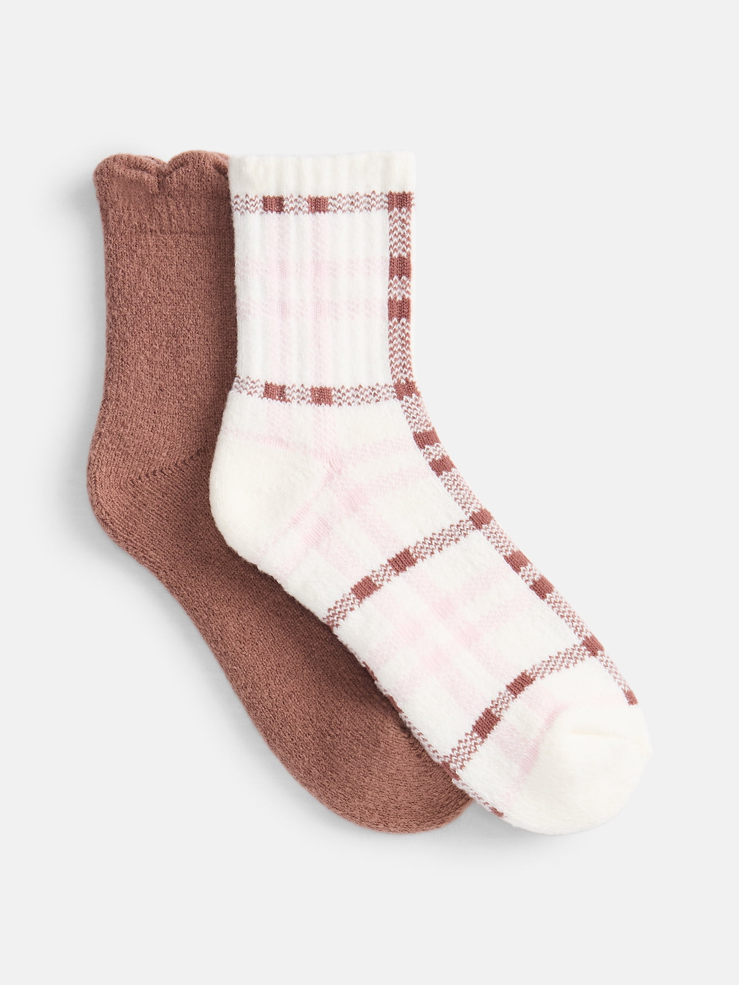 No Boundaries Women's Cozy Mid Crew Socks, 2 Pack, Shoe Sizes 4-10
