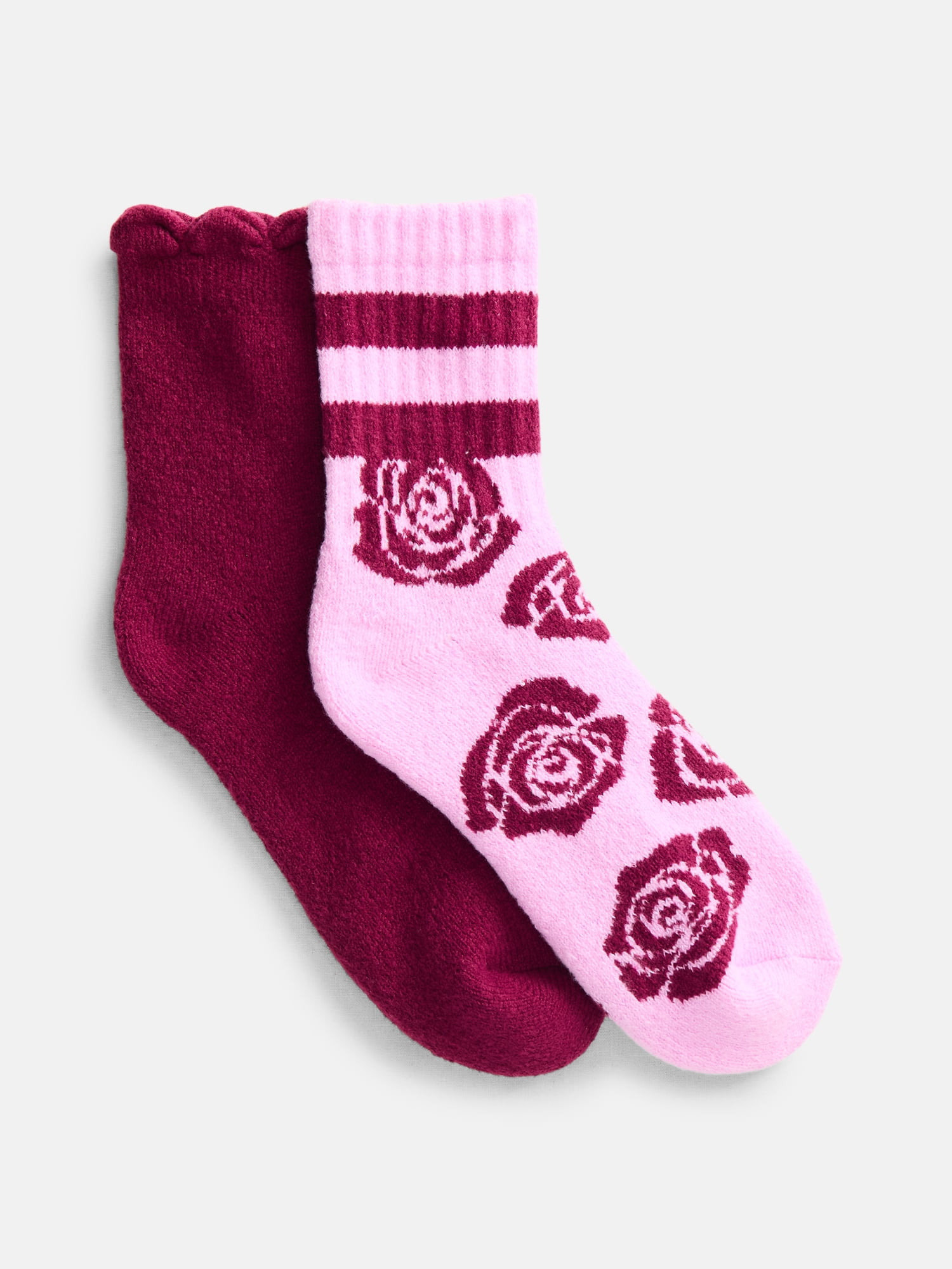 No Boundaries Women's Cozy Mid Crew Socks, 2 Pack, Shoe Sizes 4-10