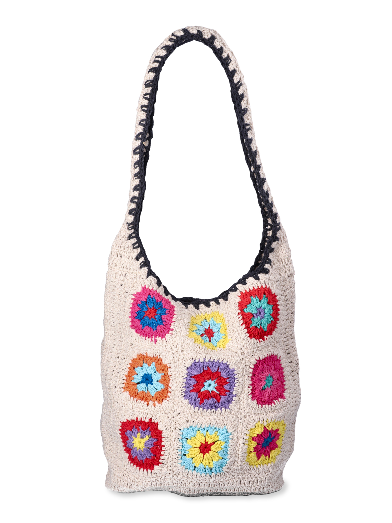 No Boundaries Women's Crochet Festival Hobo Bag, Natural Granny Floral, Size: One size, Multicolor