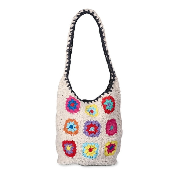 No Boundaries Women's Crochet Festival Hobo Bag, Natural Granny Floral