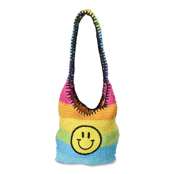 No Boundaries Women's Crochet Festival Hobo Bag, Ombre Smiley