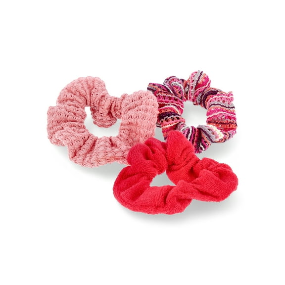 No Boundaries Women’s Crochet Hair Tie Scrunchie Set, 3-Piece, Pink