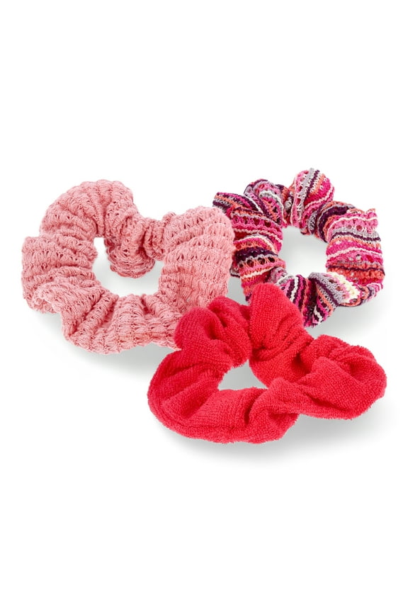 Women’s Crochet Hair Tie Scrunchie Set, 3-Piece, Pink