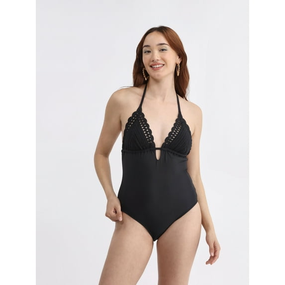 No Boundaries Women's Crochet One Piece Swimsuit, Sizes XXS - XL