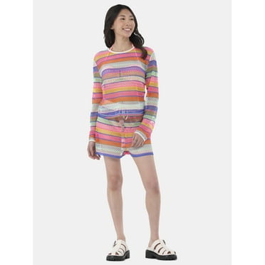 No Boundaries Women's Crochet Top Coverup with Long Sleeves, Sizes XXS - XXL
