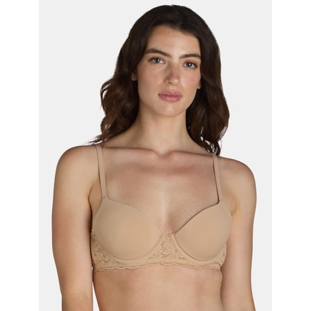 No Boundaries Women's Demi Underwire T-Shirt Bra with Sugarcup, Sizes 34A-40DD