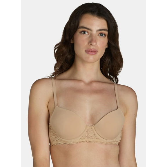 No Boundaries Women's Demi Underwire T-Shirt Bra with Sugarcup, Sizes 34A-40DD