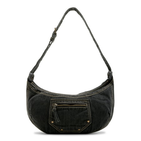 No Boundaries Women's Denim Hobo Bag, Dark Wash