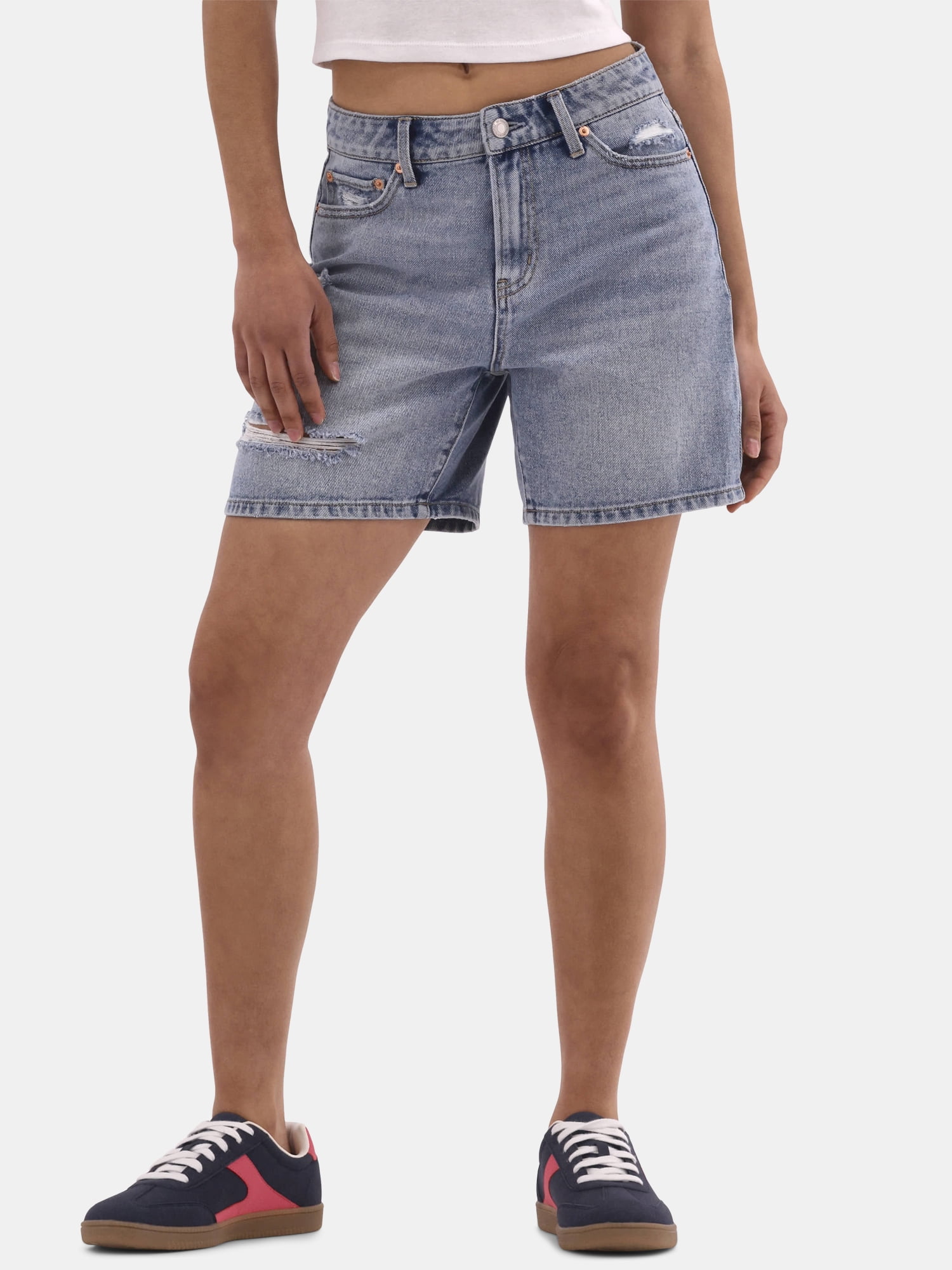 No Boundaries Denim Relaxed Fit High Rise Shorts, 6" Inseam, Women's