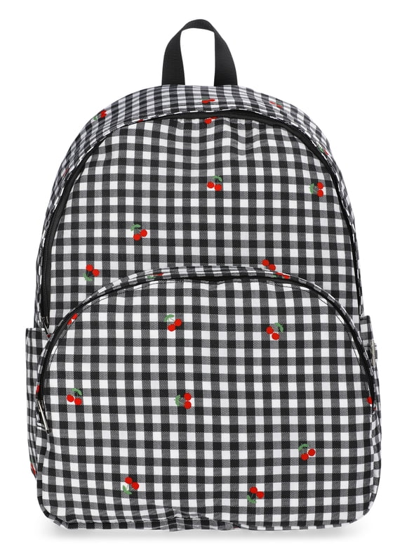 Women's 17" Dome Backpack, Black Gingham with Cherries