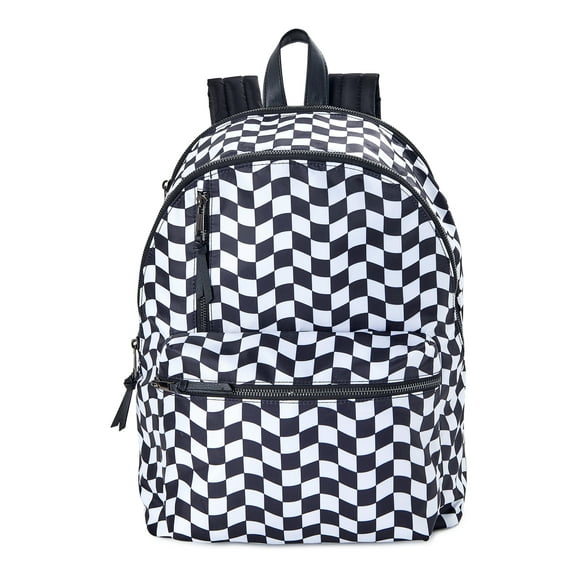 No Boundaries Women's Dome Zip Backpack, Black White Checker