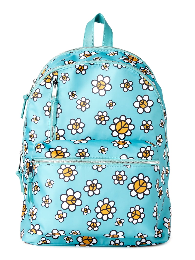 No Boundaries Women's Dome Zip Backpack, Teal Dust Peace Floral