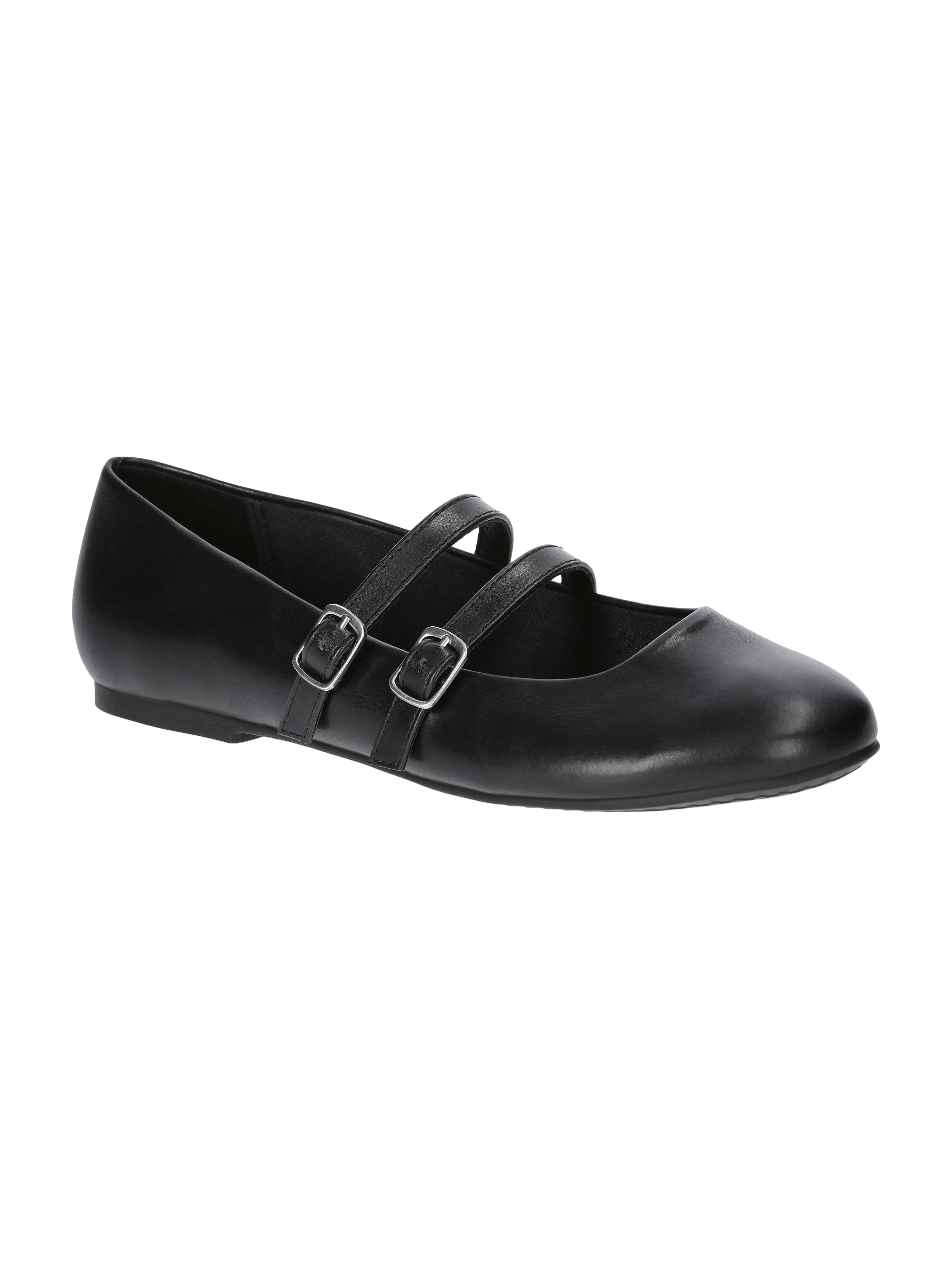 No Boundaries Faux Leather Mary Jane Flats with Double Straps, Women's