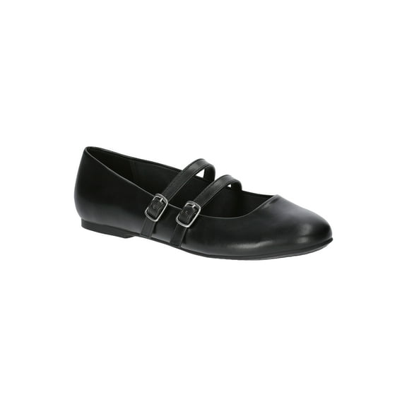 No Boundaries Faux Leather Mary Jane Flats with Double Straps, Women's