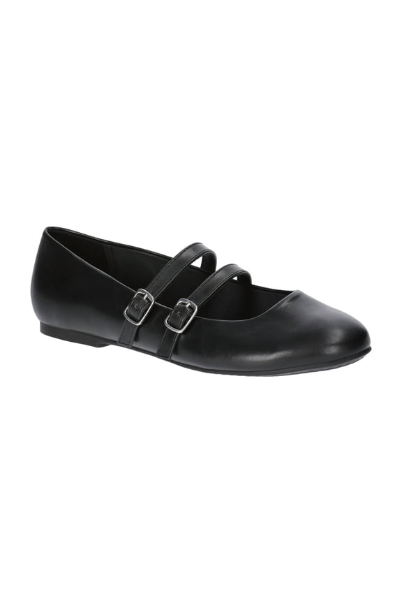 Faux Leather Mary Jane Flats with Double Straps, Women's