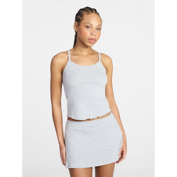 No Boundaries Cotton Stretch Drop Needle Strappy Tank Top, Women's XS-XXXL