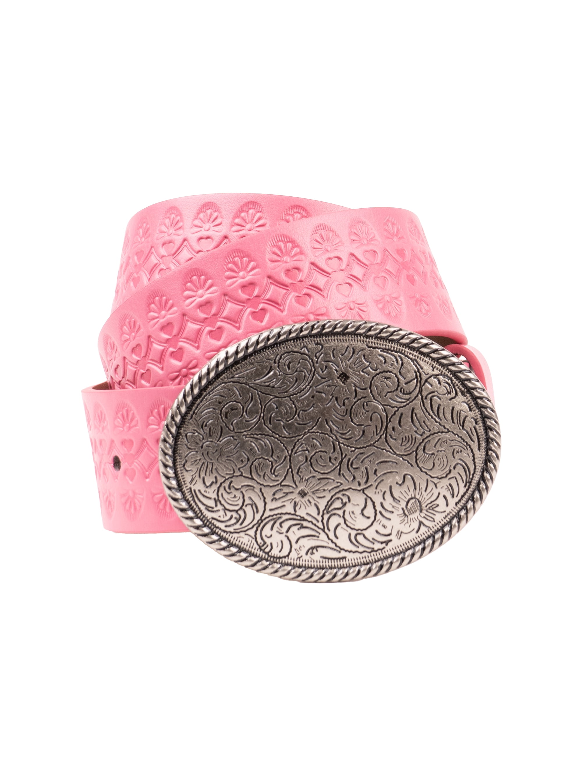 No Boundaries Women's Emboss w/ Plaque Buckle Belt, Pink Western ...