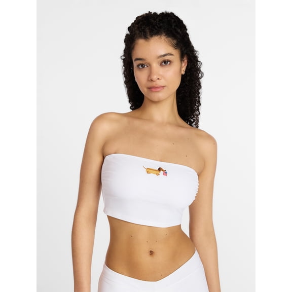 No Boundaries Embroidered Bandeau Cropped Tankini Top, Women's XXS-XXL