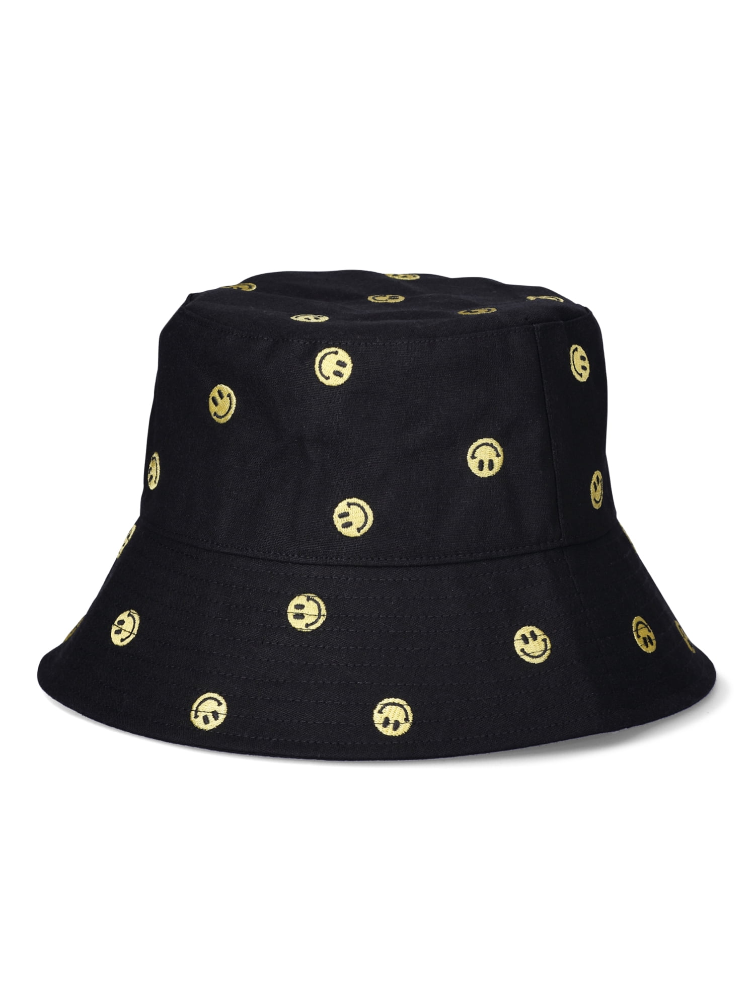 No Boundaries Women's Embroidery Bucket Hat Black Smiley - Walmart.com