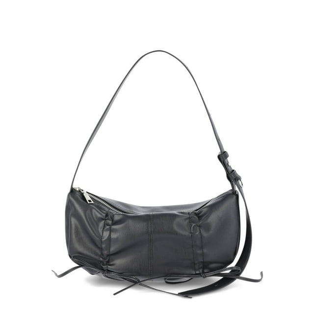 No Boundaries Women's Fashion Drawstring Hobo Bag, Black