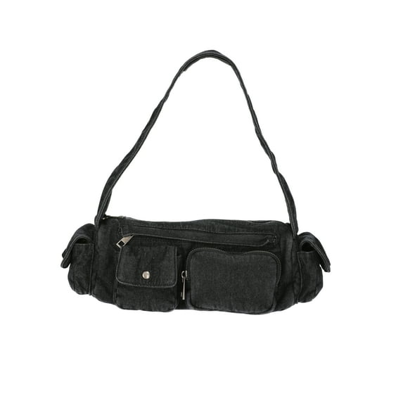 No Boundaries Women's Denim Cargo Shoulder Bag, Black