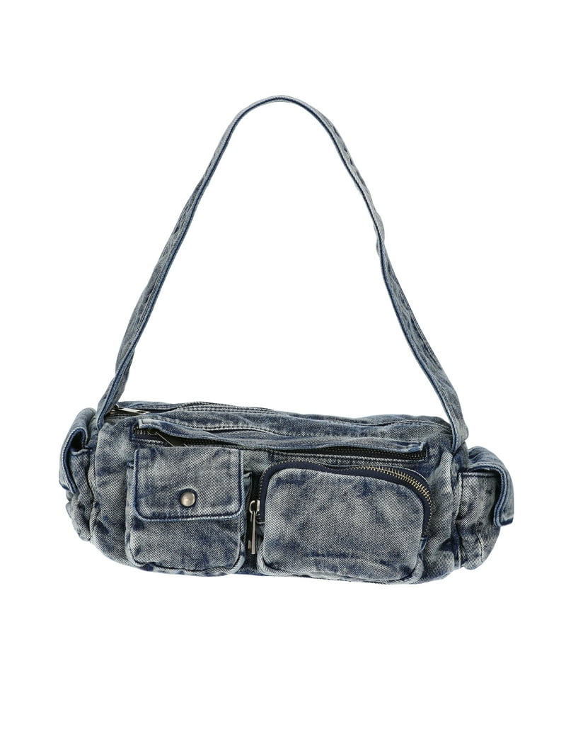 No Boundaries Women's Denim Cargo Shoulder Bag, Blue