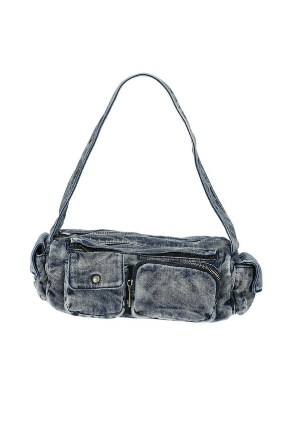 Women's Denim Cargo Shoulder Bag, Blue