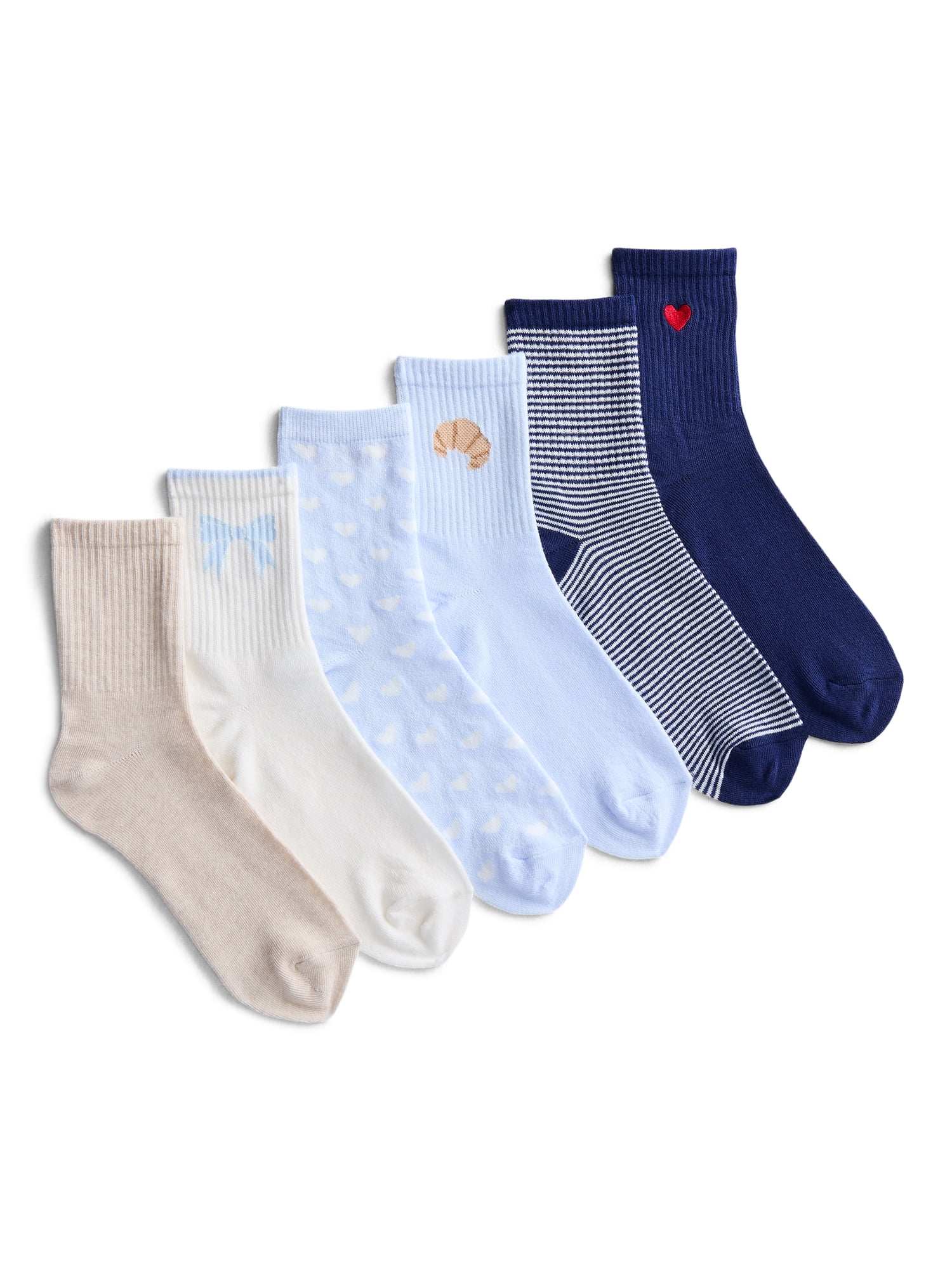 No Boundaries Ribbed Mid-Crew Socks, 6-Pack, Women's, Assorted