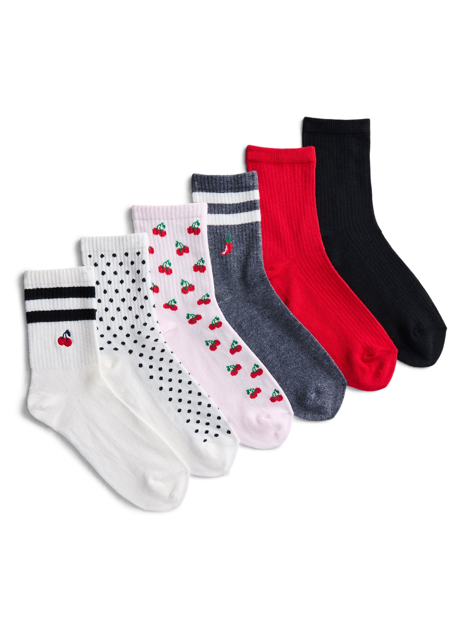 No Boundaries Embroidered Mid Crew Socks, 6-Pack, Women's, Shoe Sizes 4-10