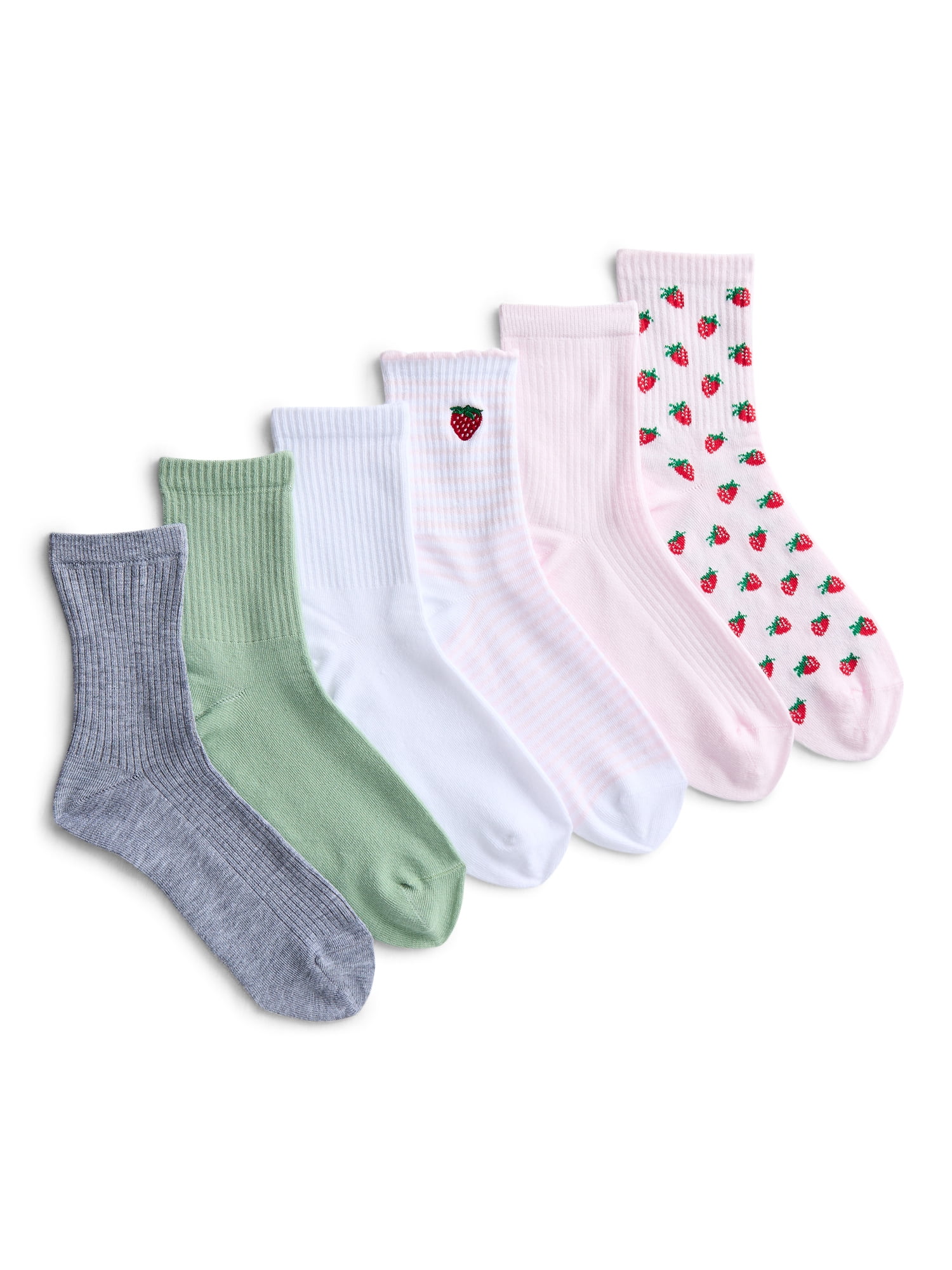 Embroidered Mid Crew Socks, 6-Pack, Women's, Shoe Sizes 4-10
