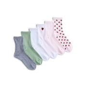 No Boundaries Embroidered Mid Crew Socks, 6-Pack, Women's, Shoe Sizes 4-10
