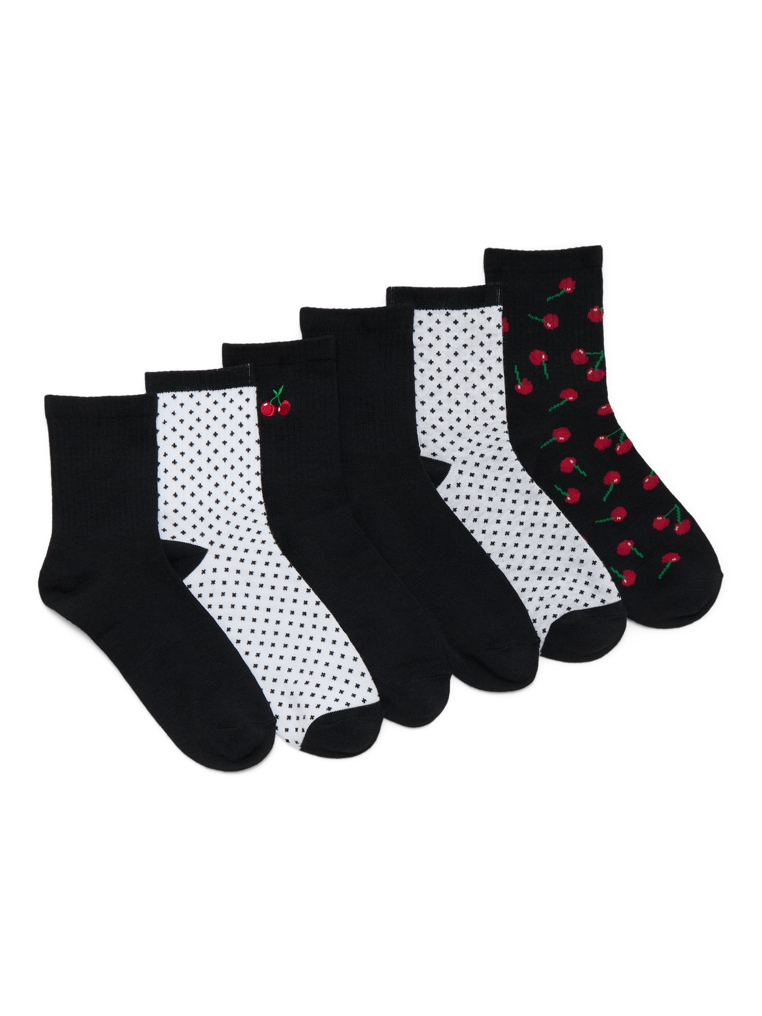 No Boundaries Embroidered Mid Crew Socks, 6-Pack, Women's, Shoe Sizes 4-10