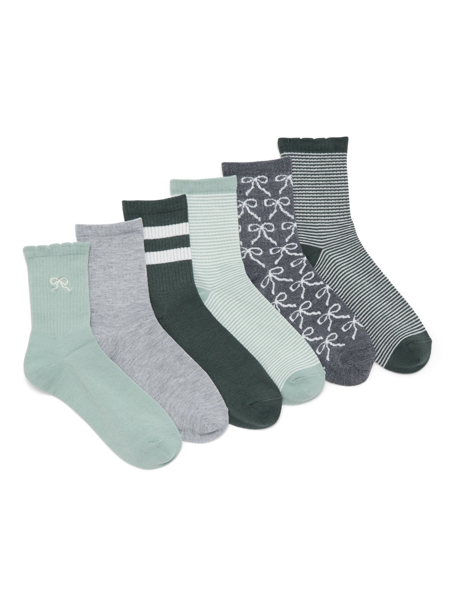 No Boundaries Women's Embroidered Scallop Edge Mid-Crew Socks, 6-Pack, Size 4-10