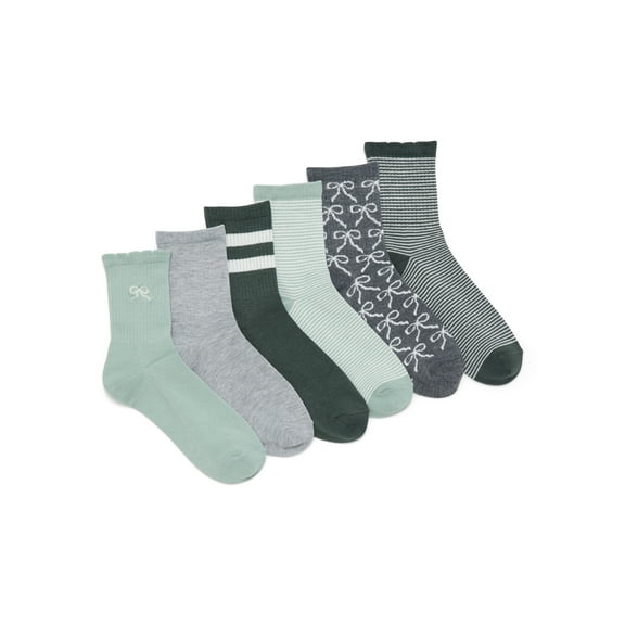No Boundaries Women's Embroidered Scallop Edge Mid-Crew Socks, 6-Pack, Size 4-10