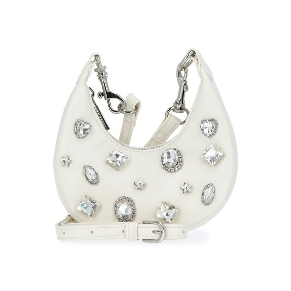 No Boundaries Rhinestone Studded Faux Leather Mini Crescent Bag, Women's