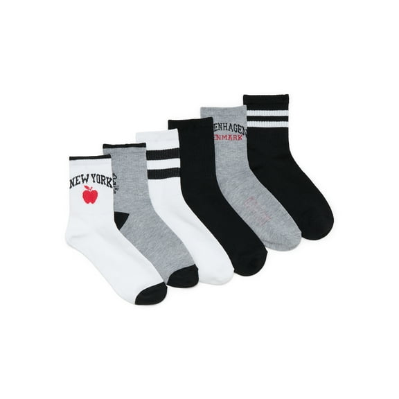 No Boundaries Women's Ribbed Mid Crew Socks, 6-Pack, Women's, Shoe Sizes 4-10