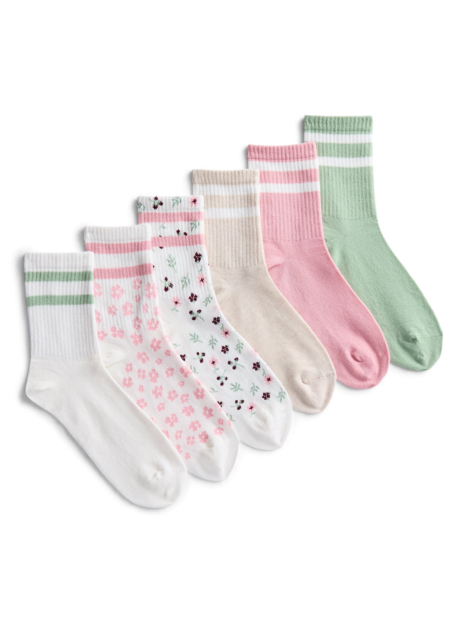 No Boundaries Ribbed Mid Crew Socks, 6-Pack, Women's, Shoe Sizes 4-10