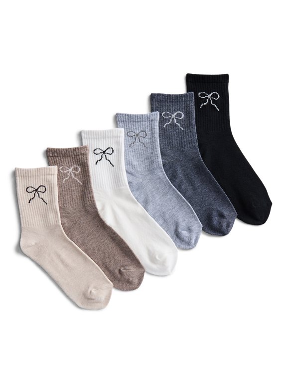 Ribbed Mid Crew Socks, 6-Pack, Women's, Shoe Sizes 4-10