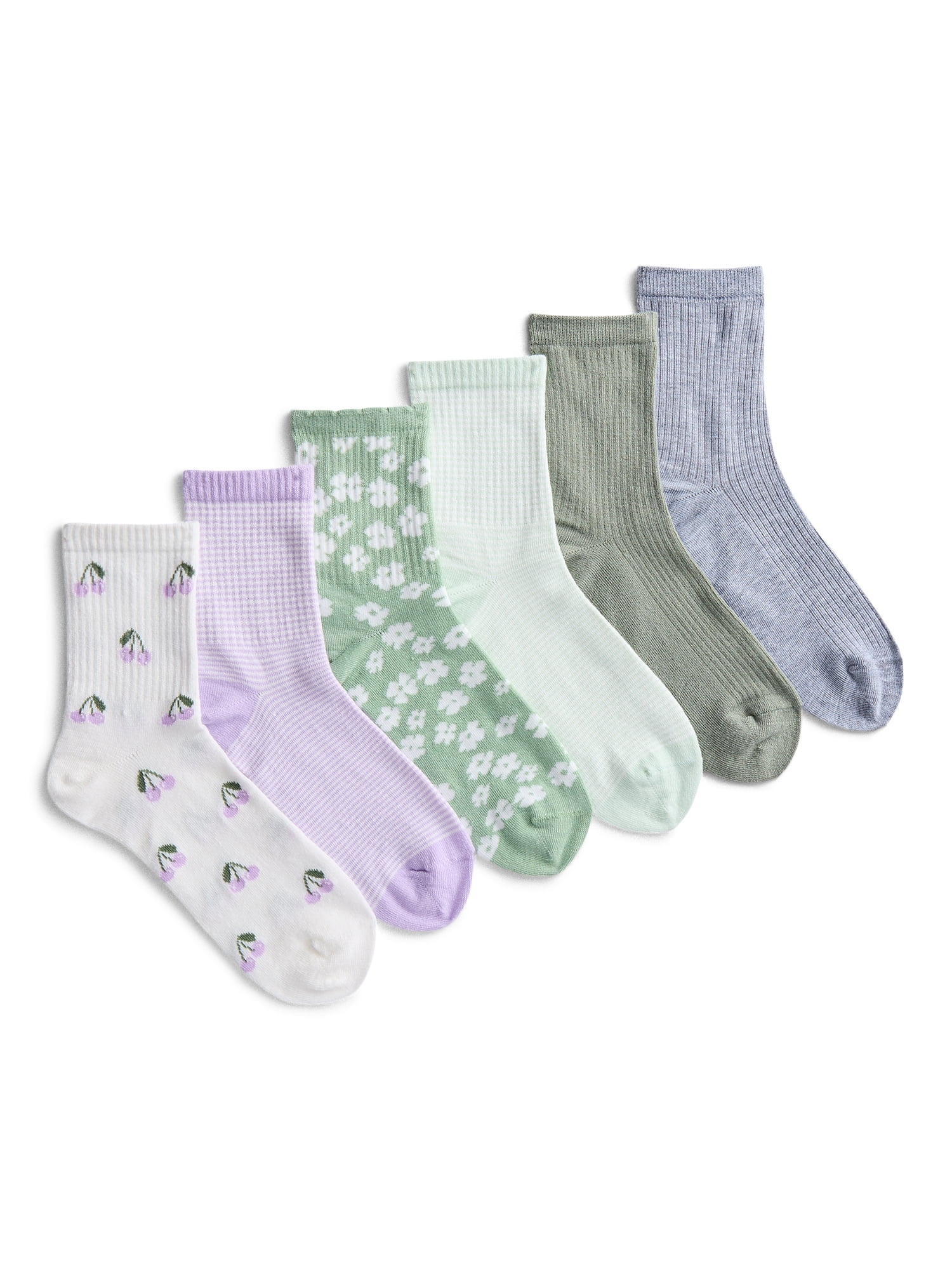 No Boundaries Women's Ribbed Mid Crew Socks, 6-Pack, Women's, Shoe Sizes 4-10