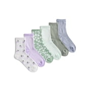 No Boundaries Women's Ribbed Mid Crew Socks, 6-Pack, Women's, Shoe Sizes 4-10